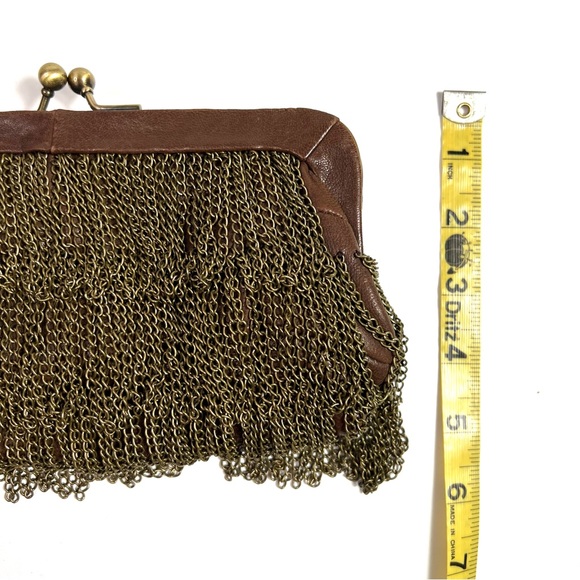 Monserat De Lucca Chain Fringe Leather Clutch Brown - Picture 10 of 11